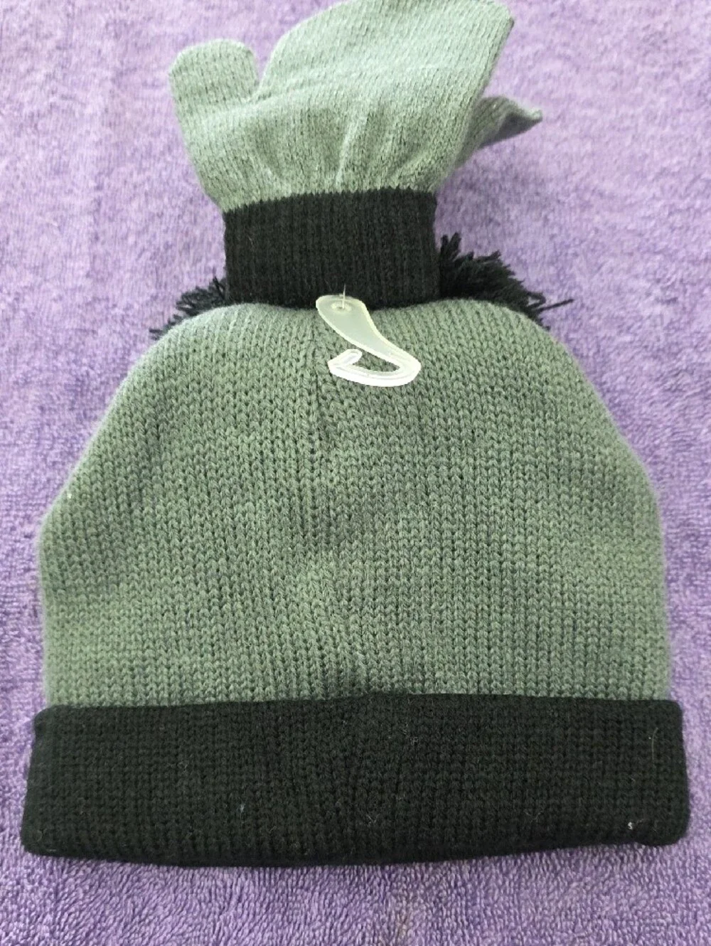 NWT First Steps Knit Kids Fire Truck Hat & Mitten Set - Gray with Black Pom
